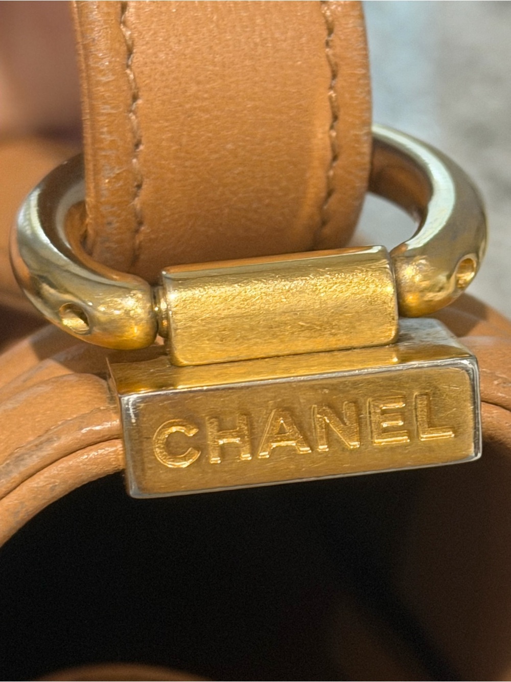 CHANEL Medium Boy Bag Quilted Leather Shoulder Bag in Tan with Gold Hardware - Picture 9 of 14